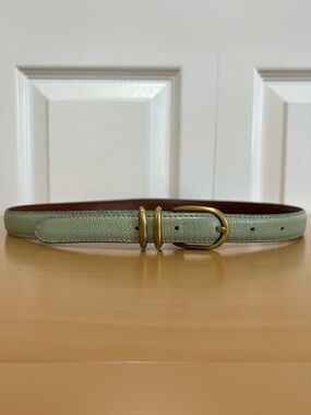 Coach Women’s Light Green Slim Leather Belt Solid Brass Buckle Italy Size Medium